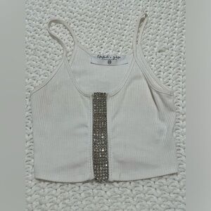 White cropped top with rhinestones